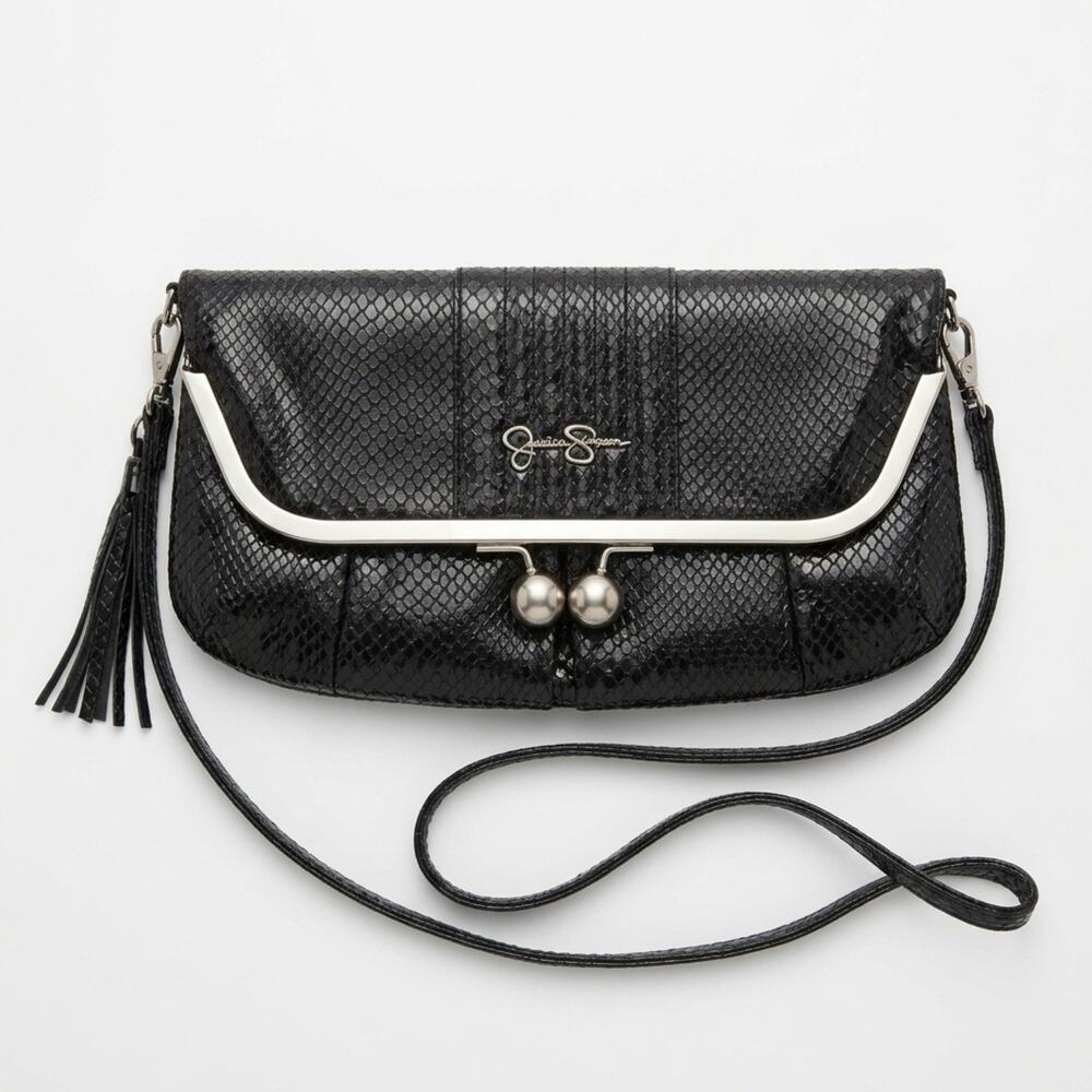 Jessica Simpson Snakeskin Crossbody Hobo Shoulder Purse Black ReptilePattern Y2K
